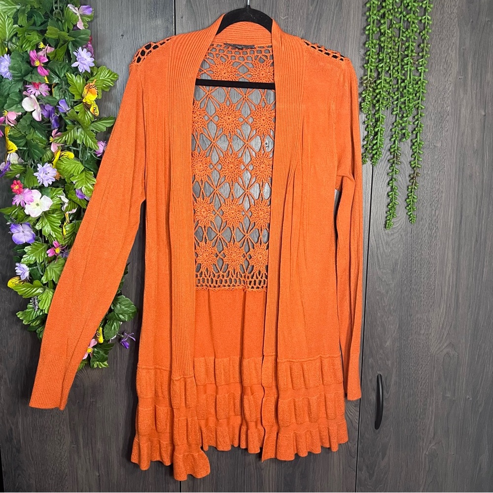 -Slonl Open Front Crocheted Vibrant Cardigan Size Large